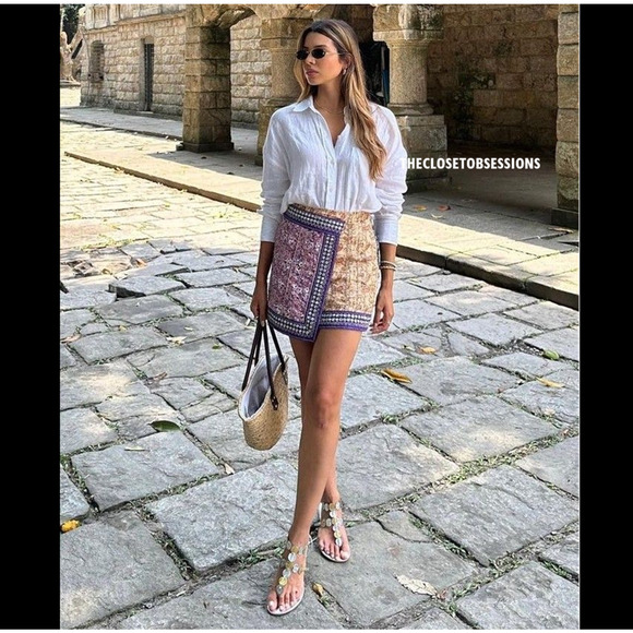 ZARA Multicolor High-Waisted Embellished Mini Skirt NWT Size S - Picture 13 of 16